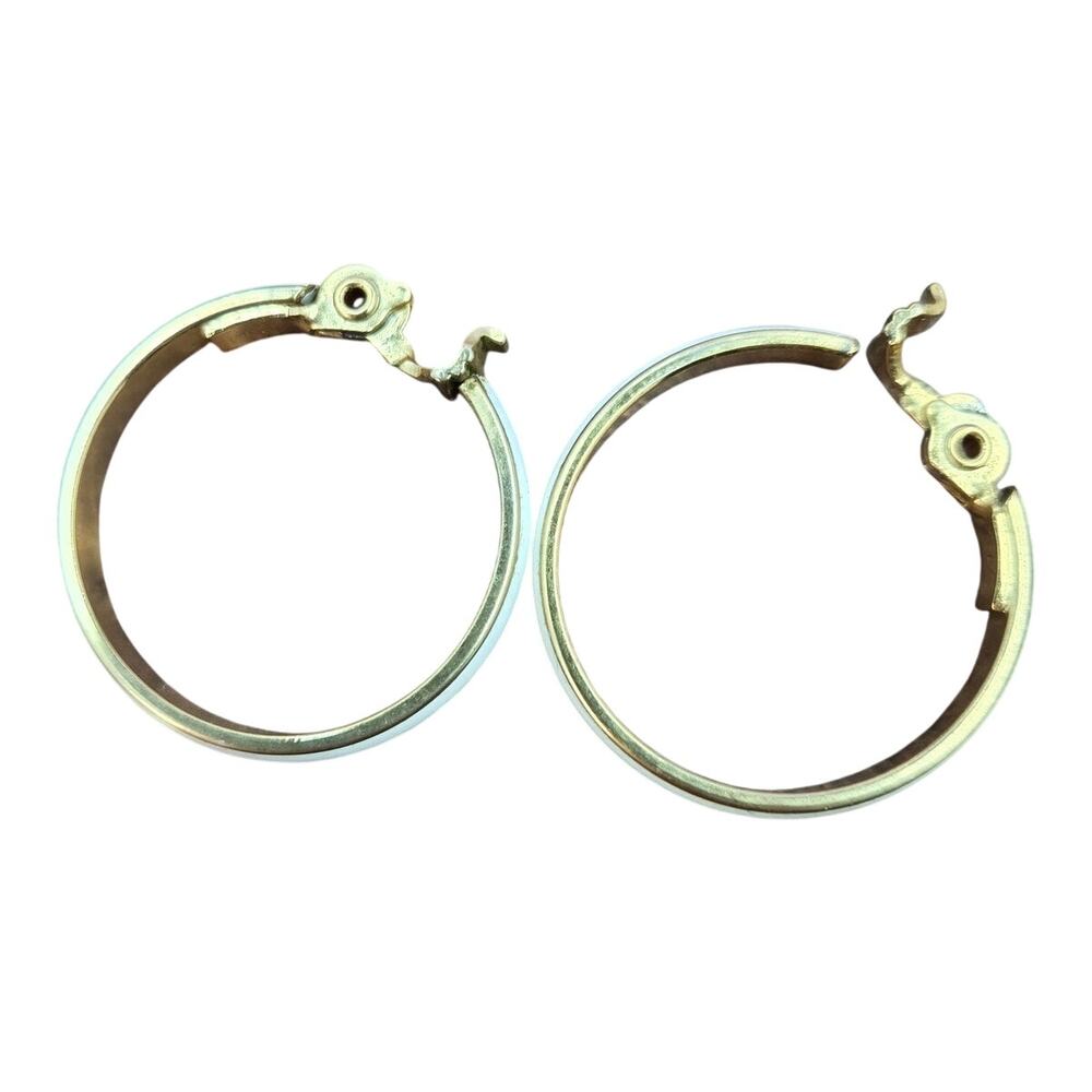 Vintage Monet White/Gold Minimalist Hoop Earrings [J31] - Picture 3 of 4
